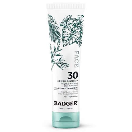 Badger Zinc Oxide Face Sunscreen SPF 30 - Lightweight, Matte Finish, Vegan & Water Resistant | 1.7 fl oz