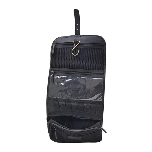 Autentico Leather Genuine Buffalo Leather Hanging Toiletry Bag with Waterproof Lining for Men & Women Handcrafted Vintage Distressed Brownn Leather Dopp Kit, Travelling Kit (Black)