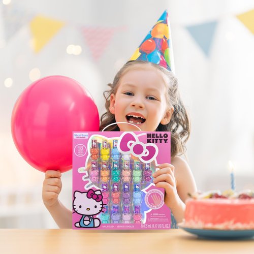 Townley Girl Hello Kitty Peel-Off Water-Based Safe Quick Dry Nail Polish Set for Girl Kids Ages 3+, Perfect for Birthday Gift Parties, Sleepovers & Makeovers, 18 Pcs