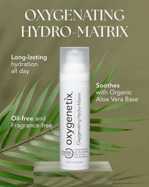 Oxygenetix Oxygenating Hydro-Matrix | Lightweight Aloe-Based Face Moisturizer with Hyaluronic Acid (2.54oz) for Sensitive Skin