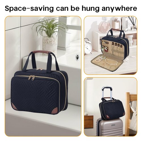 LANDFOBO Toiletry Bag for Women, Hanging Travel Toiletry Bag with Jewelry Organizer Compartment Large Makeup Bag, Cosmetic for Travel Business Trips Camping Bathroom Black