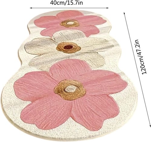 Regine Switzerland Spring Floral Pattern Bedroom Rug - Soft Non-Slip Washable 47.2" x 15.7" Pink Floor Mat