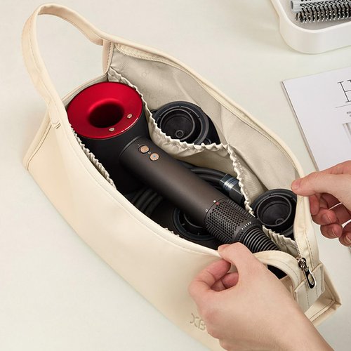 Veki PU Leather Travel Case for Dyson Airwrap Styler, Portable Travel Storage Bag for Shark Flexstyle Air Styling & Drying System, Waterproof Carrying Case Organizer Airwrap Styler (Triangles, Beige)