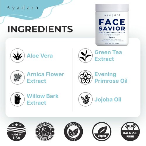 Ayadara Acne Facial Moisturizer - Advanced Oil Control Cream for Oily Skin | Hydrating 2 fl oz Solution