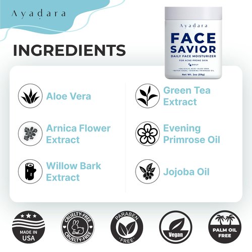 Ayadara Acne Facial Moisturizer, 2 fl oz, Advanced Oil Control Face Moisturizer for Oily Skin, Hydrating Acne Cream & Anti Acne Moisturizer for Face, Powerful Skin Care Regimen for Men & Women