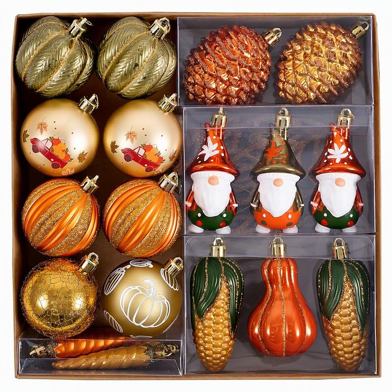 Fall Tree Ornaments Set - 35 Shatterproof Pumpkins & Harvest Decorations