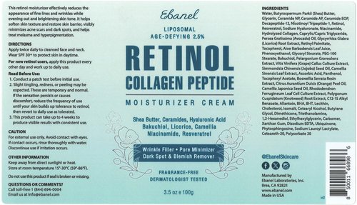 Ebanel Retinol Cream for Face 3.5 oz, Moisturizer with Collagen, Peptides, Ceramides, Hyaluronic Acid, Vitamin C & B5, Firming Anti Aging Face Cream for Wrinkles, Fine Lines, Dark Spots, Day & Night