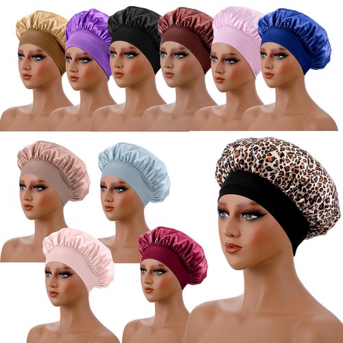 12pcs Large Satin Bonnets for Sleeping, Silky Hair Bonnet for Black Women Braid Curly Hair