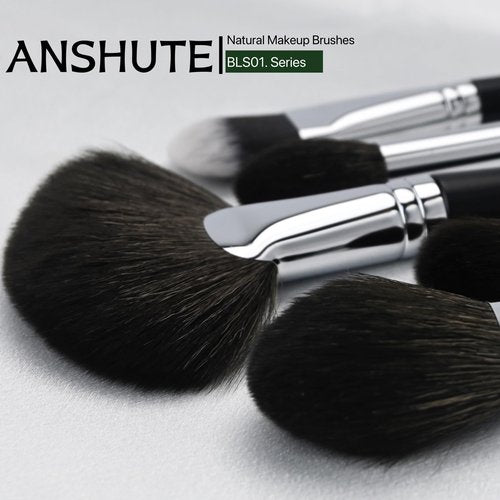 Anshute 12-Piece Professional Natural Goat Hair Makeup Brush Set with Travel-Ready Makeup Brush Organizer - 5 Face & 7 Eye Brushes. Super Soft Bristles, Variety of Brushes. Labled Brush Handle