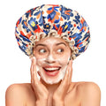 mikimini Reusable Showe Cap for Women Waterproof, Large Shower Caps with Elastic Band & Double Layers - Adjustable Shower Bonnet for Long Hair, Braids, Bold Abstract Print Hair Cap