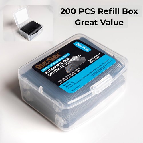 Dental Floss Picks, 288 Count (88 Flosser Dispenser + 200 Refills) – Bamboo Charcoal Floss, Refillable,Easy Travel Oral Care by SelectShen™