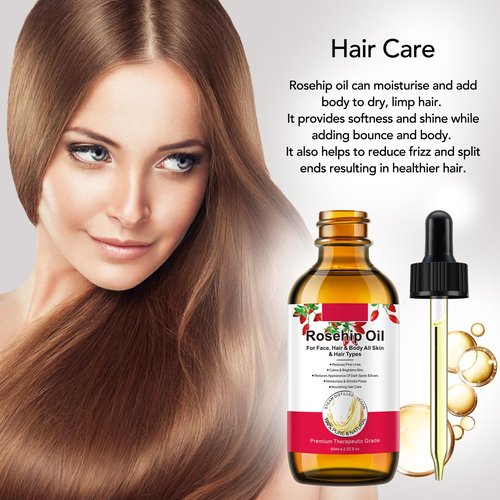 Onznoz Rosehip Oil for Face, Rose Hip Oil Organic Rosehip Seed Oil 100% Pure Cold Pressed for Anti-Aging, Nourishing Hair Care, Face & Skin (2.02 Fl Oz)