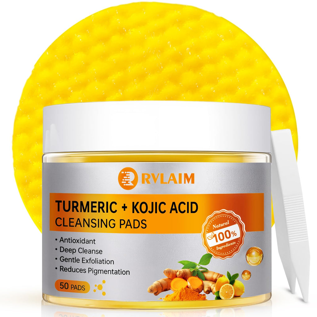 Turmeric Kojic Acid Cleansing Pads, 50 PCS Turmeric Pads for Face Dark Spots Cleansing & Exfoliation