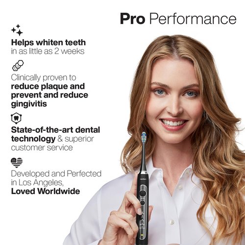 Aquasonic Black Series PRO – Ultra-Whitening Electric Toothbrush – 5 Modes & Smart Timers – Premium Travel Case & 6 Proflex Brush Heads – ADA Accepted Toothbrush