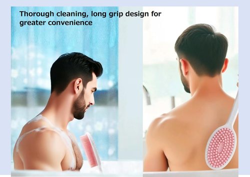 14.5inch Silicone Back Scrubber for Shower 2pcs（Blue）,Exfoliating Shower Brush,Double Sided for Exfoliating and Massage，Long Handle Back Scrubber for Men and Women(2 Brushes)