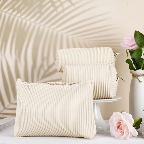 Talltalk 3 Pcs Cosmetic Makeup Bag for Women Portable Travel Toiletry Cosmetic Pouch Cute Bag Accessories Brushes Storage Organizer for Daily Use, 3 Sizes(Pu Leather,Elegant)