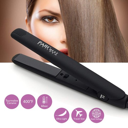 FARI Travel Hair Curling Iron and Mini Flat Iron 2 in 1 Kit, Ceramic Tourmaline Curling Wands and Hair straighteners Set, Heat Resistant Glove and Travel Pouch Included, Black