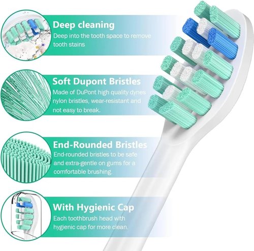 Philips Sonicare Replacement Toothbrush Heads - 8 Pack, Compatible with Click-On Handles, White