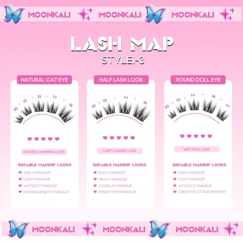 MOONKALI Natural Lash Clusters Wispy Fairy Eyelash Extensions 10-16MM CC Curly Manga Eyelash Clusters 120Pcs Individual Versatile DIY Lash Extension, Black
