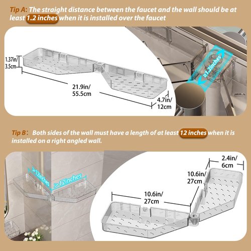 Skiennix Corner Shower Caddy - Wall Mounted Acrylic Shelf with Adhesive Tapes & Drainage Holes | No Drilling, Adjustable Angles