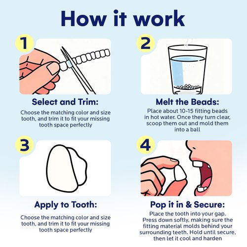 Cutebey Temporary Tooth Repair Kit: Missing Tooth Replacement Kit Replace Missing or Broken Tooth Filling The Gap - Moldable False Teeth Come with 3 Shades 10 Size