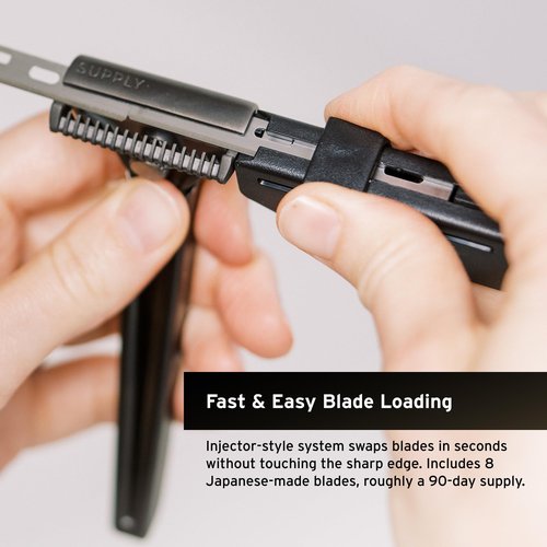 SUPPLY Single Edge SE Blade Refills for Men – Pack of 8 Japanese-Made Black Label Injector Razor Blades – Fits the SUPPLY SE Razor, 10-12 Shaves Each