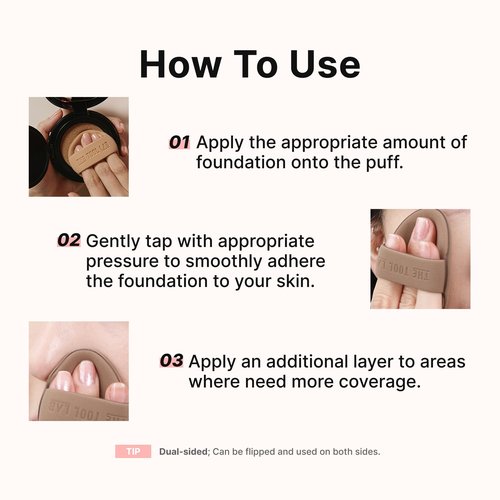 THE TOOL LAB Long-lasting Glow Tension Puff 4P Set, Rubycell Cushion Foundation Puffs for Moisturizing Coverage, Liquid Foundation Makeup Sponges, Korean Makeup (4P, 2.1 inch, Round)