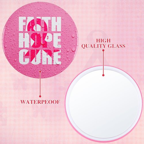 Soaoo 60 Pcs Breast Cancer Awareness Gifts for Women Pink Ribbon Pocket Mirror Bulk Round Portable Compact Mirror 2.68 Inch Makeup Mini Mirror Breast Cancer Awareness Accessories for Women