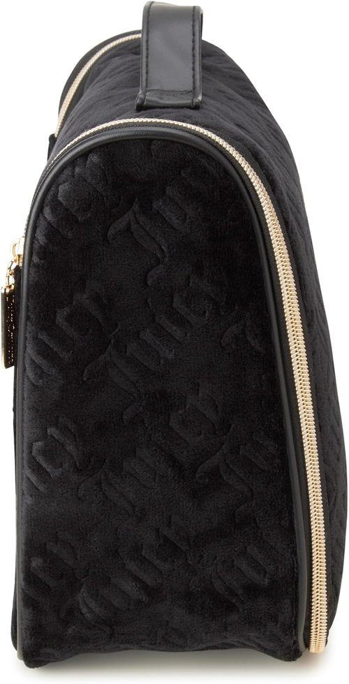 Juicy Couture Black Makeup Bag - Velour Cosmetics Organizer with Hanging Hook for Travel Essentials