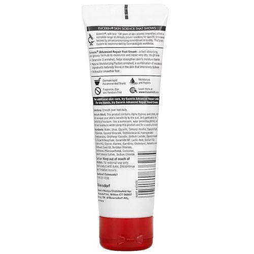 Eucerin Advanced Repair Foot Cream - Fragrance-Free Relief for Very Dry Skin | 3 oz