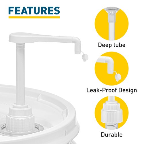 Heavy-Duty 5-Gallon Bucket Pump Dispenser – Compatible with Oil, Laundry Soap, Detergent, Fabric Softener, Degreasers, and More. Includes a Leak-Proof Cap, Making it Ideal for Commercial and Household