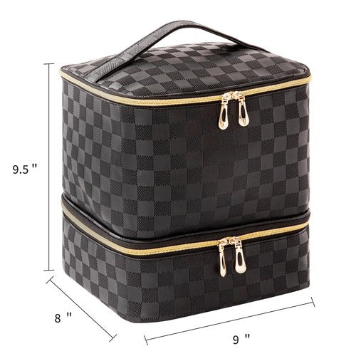 AFUOWER Nail Polish Organizer Bag with Handles - Holds 30 Bottles (15ml - 0.5 fl.oz)，Travel Case Portable Storage Bag for Manicure Set (Checkered Black)