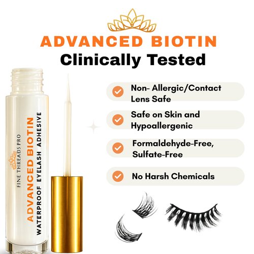 2 in 1 Clear Eyelash Glue with BIOTIN; Sensitive Eyes Safe ; Strong Hold Brush On Cluster Lash Glue, False Eyelash Extensions Strip Lash Adhesive, Latex Free Vegan Cruelty Free Waterproof