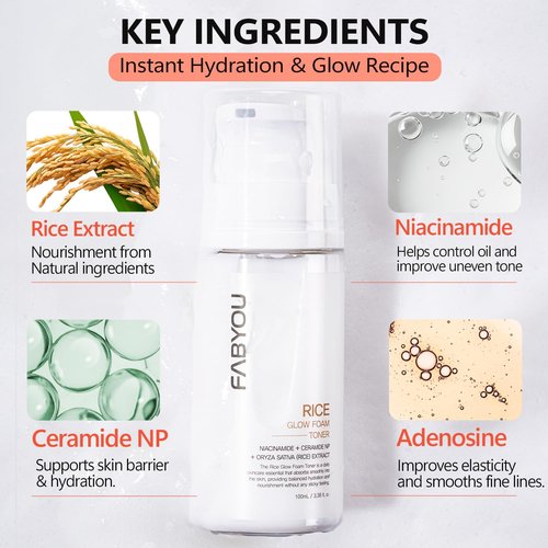 Rice Glow Bubble Toner 3.38 fl oz - Hydrating Milky Toner for Sensitive and Dry Skin, with Niacinamide and Rice Extract to Support Radiant Skin, Easy-to-Carry Size for Daily Korean Skincare Routine