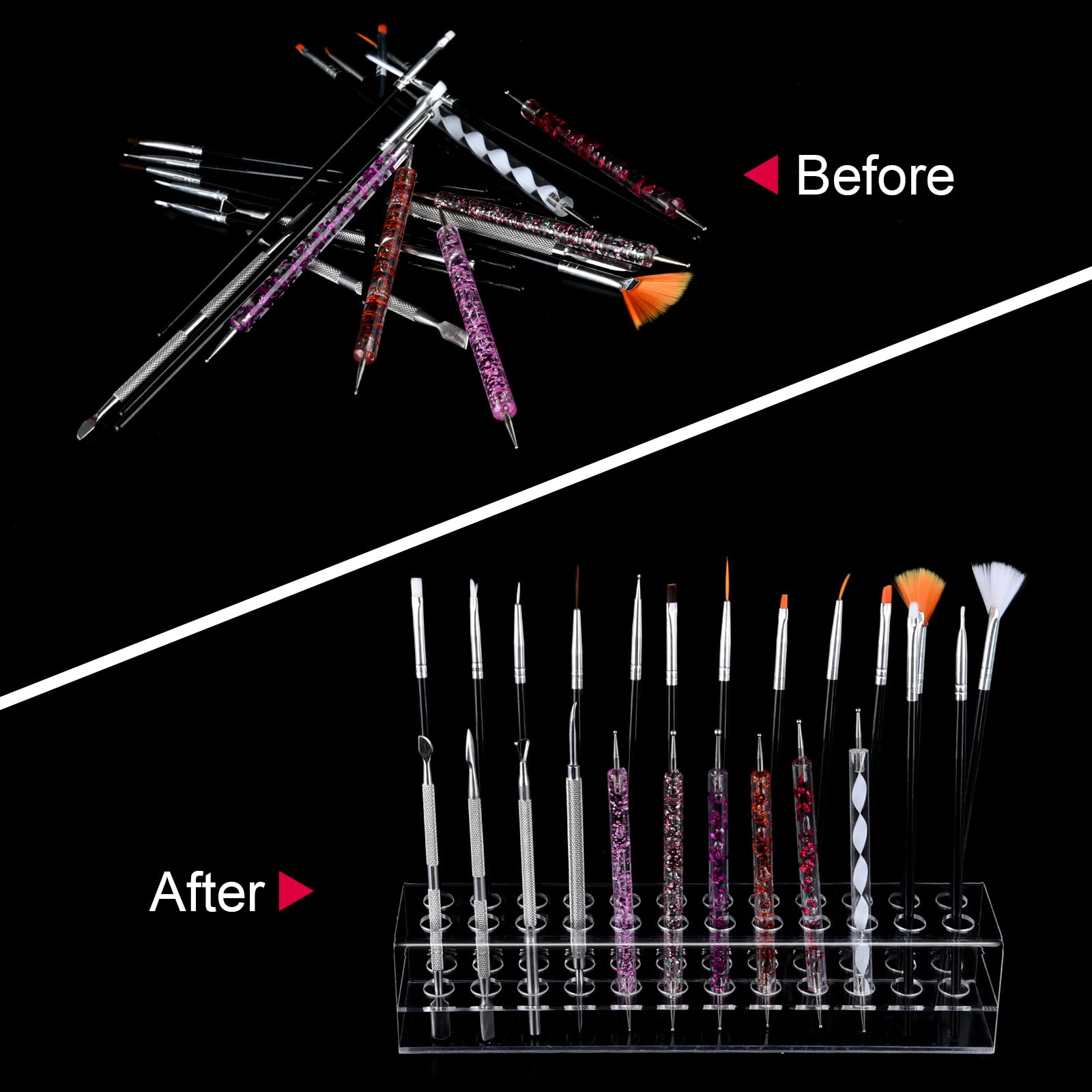 Wiojtry Nail Art Tool Organizer, Nail Brush Holder, Nail Technician Gifts, Storage for Storing Pro Beauty Finger Nailcare Art Kit Tools Makeup Display Case Refillable Container Holder Organization