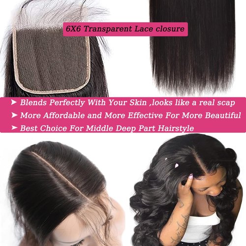 6x6 Hd Lace Closure Straight Free Part Unprocessed Virgin Brazilian Human Hair Lace Pieces With Baby Hair Bleached Knots Wet And Wavy Sew In Hair Extensions Natural Color 14 Inch