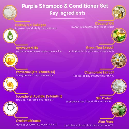 INFINA ESSENTIALS Purple Shampoo & Conditioner Set - Sulfate-Free, Nourishing Coconut Oil & Aloe Vera - 16 fl oz Each