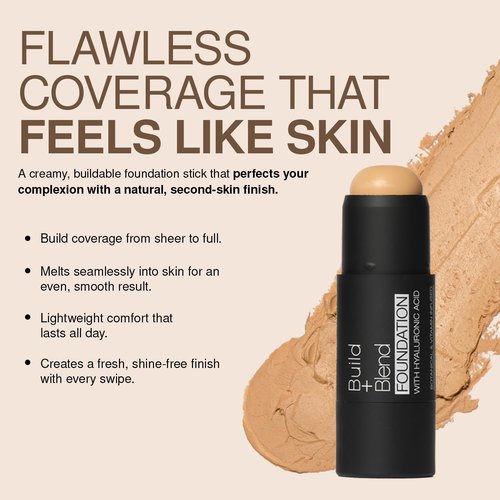 Palladio BUILD & BLEND Foundation Stick - Medium Coverage Contour for a Natural Shine-Free Finish | 0.25 Oz (Almond)