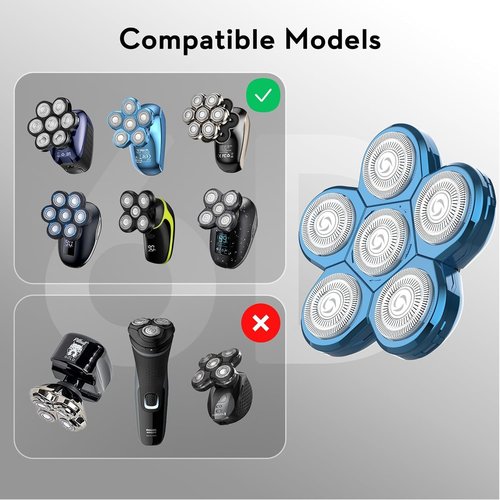 Head Shaver Replacement Heads, Kibiy 6 Blades Replacement Head, Bald Shaver Replacement Head, Replacement Shaver Head, Shaver Heads Replacement (light blue)