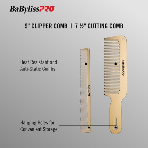 BaBylissPRO GoldFX Metal Comb - Premium Barber Tool for Precision Styling