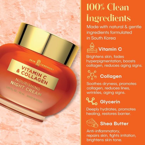 Skin Ceremony Vitamin C & Collagen Face Moisturizer - Anti-Aging, Skin Tightening, Reduces Wrinkles - Dermatologist Tested, Cruelty-Free Korean Skin Care for All Skin Types - 1.69 Fl. Oz