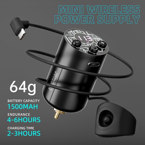 MIHERT Tattoo Gun Kit with Wireless Rotary Tattoo Machine, 1500mAh Battery, 20 Tattoo Cartridge Needles, 7 Tattoo Inks, Tattoo pen for Beginners and Professionals (Black)