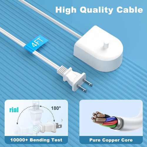 Charger Base Compatible with Philips Sonicare Electric Toothbrush 1100 7500 5100 5300 6100 4100 6500, Replacement Charger for HX6100 3000 6000 8000 9000 Series, Waterproof Travel Friendly Power Cord