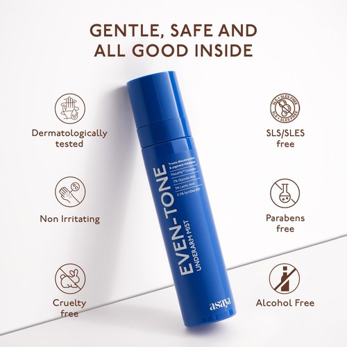 Asaya Even Tone Mist for Dark Underarms | 7% Glycolic Acid With 3% Lactic Acid & MelaMe™ | Spray For Underarm Pigmentation Removal | Helps Fades dark patches & Controls Odour | 3.38 Fl Oz