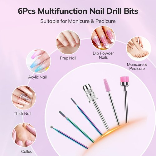Lavinda 35000RPM Electric Nail Drill, Professional Cordless Nail Drill Machine Portable Rechargeable Nail Efile for Acrylic Gel Nails, Manicure Pedicure Polishing Shape Tools for Salon Home Use-Black