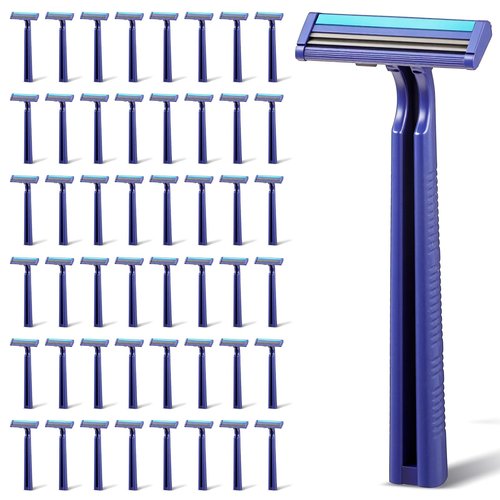 Molain 200Pcs Twin Blade Razors for Men, Twin Blade Disposable Razors With Clear Safety Cap, Stainless Steel Disposable Shaver, Multipurpose Portable Manual Shaver for Bathing Hotel Travel