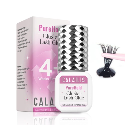 CALAILIS Lash Cluster Glue, Strong Hold Long Lasting 4+ Weeks Cluster Lash Glue Waterproof Semi-Permanent Eyelash Extension Adhesive Open Eyes for Professional Use (5ml)