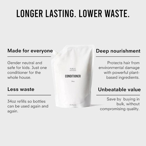 Public Goods Conditioner - Natural Moisturizing Formula for Dry Hair | Organic Essential Oils | 34 Fl Oz Refill