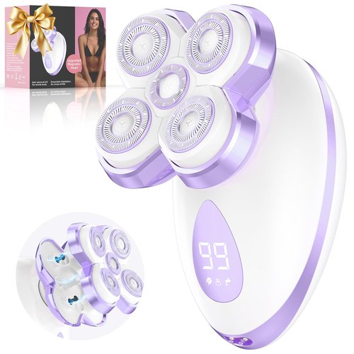 Electric Razors for Women - Upgraded Electric Shaver for Women with Magnetic Heads, Rotary Hair Remover Kit for Legs Bikini Face, Lady Trimmer for Sensitive Skin, Detachable and Waterproof, Grape