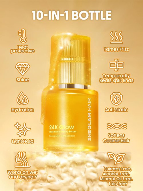 SheGlam 4-in-1 Hot Air Brush - 24K 10-in-1 Shine Hair Oil for Effortless Styling